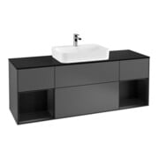 V&B Meuble sous lavabo Finion 160x60, placage bouleau, face bleue laquée, anthracite m-1