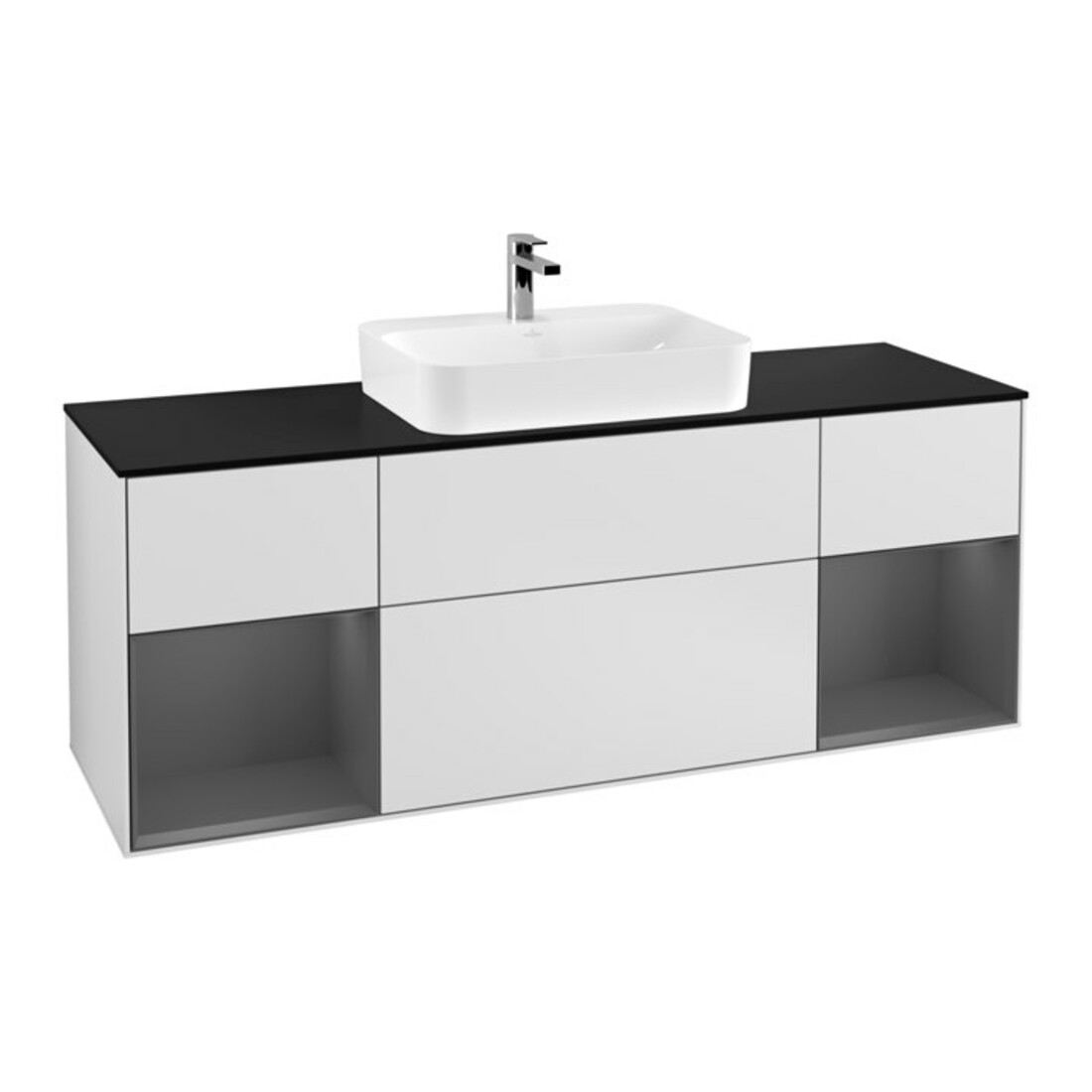 V&B Meuble sous lavabo Finion 160x60, placage bouleau, laqué blanc