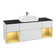 V&B Meuble sous lavabo Finion 160x60, placage bouleau, rangement or mat laqué, blanc mat laqué-1