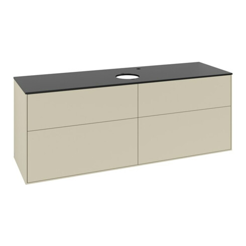 V&B Meuble sous lavabo Finion 160x60cm, Plan d’abattage bleu mat, poignée gris mat Lac