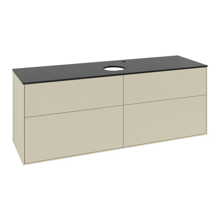 V&B Meuble sous lavabo Finion 160x60cm, Plan d’abattage bleu mat, poignée gris mat Lac