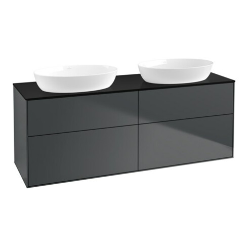 V&B Meuble sous lavabo Finion 160x60cm, plan d’abattant bleu mat, méd. bleu mat Lac