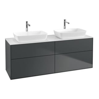 V&B Meuble sous lavabo Finion 160x60cm, plan de découpe blanc, façade médium bleu avec laque