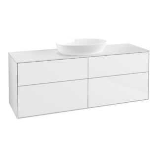 V&B Meuble sous lavabo Finion 160x60cm, plan de toilette blanc, éclairage mural blanc brillant Lac