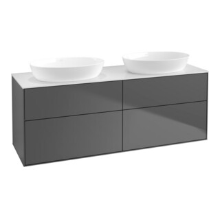 V&B Meuble sous lavabo Finion 160x60cm, plan de travail blanc, anthracite mat, éclairage mural