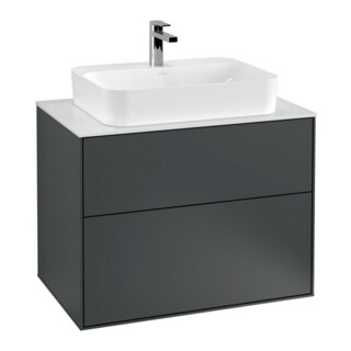 V&B Meuble sous lavabo Finion 80x60,3 cm, éclairage mural, plaq. abd. blanc, md bleu, m Lac