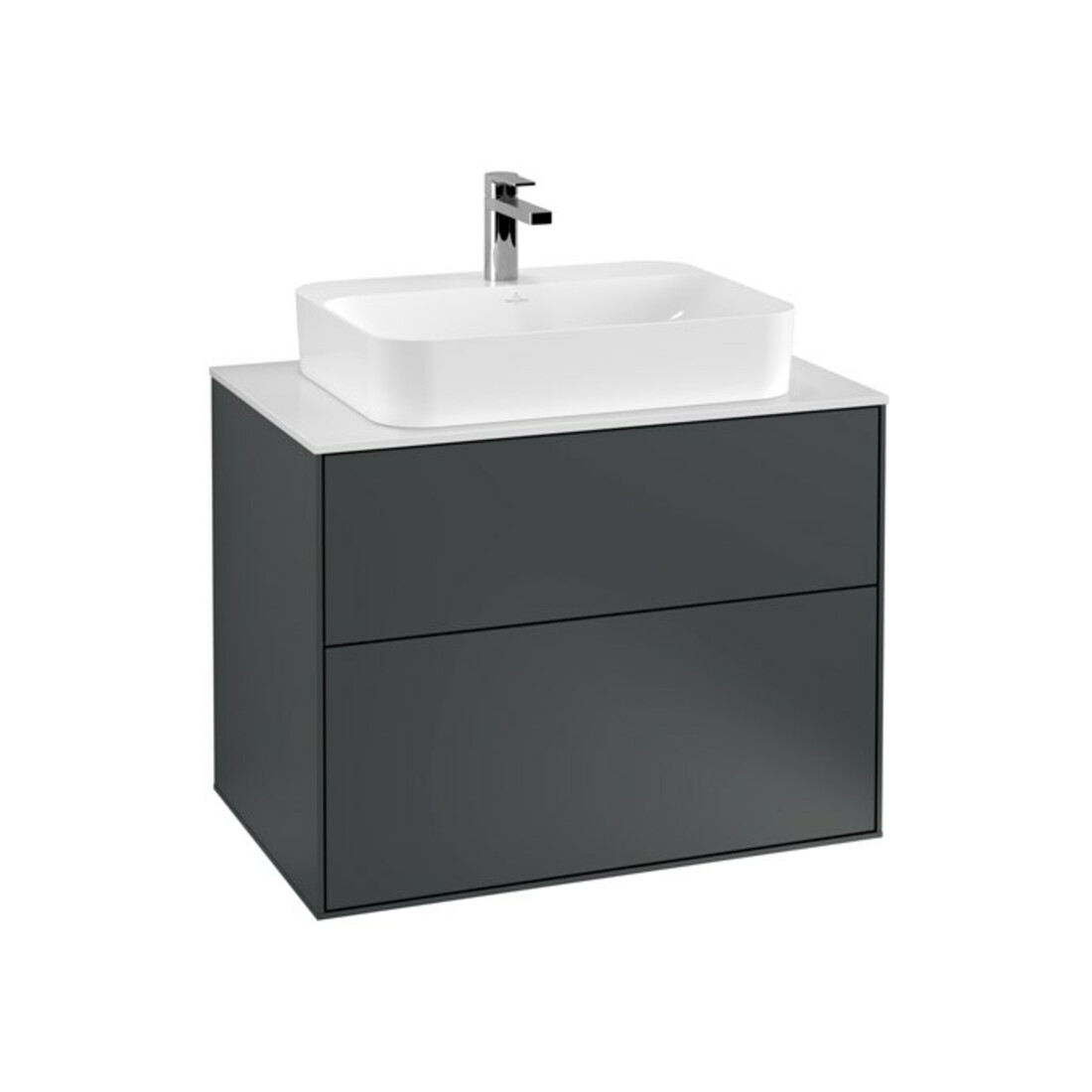 V&B Meuble sous lavabo Finion 80x60,3 cm, éclairage mural, plaq. abd. blanc, md bleu, m Lac