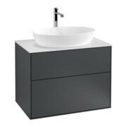 V&B Meuble sous lavabo Finion 80x60,3 cm, éclairage mural, plaque d'habillage blanche, miroir bleu avec laque-1