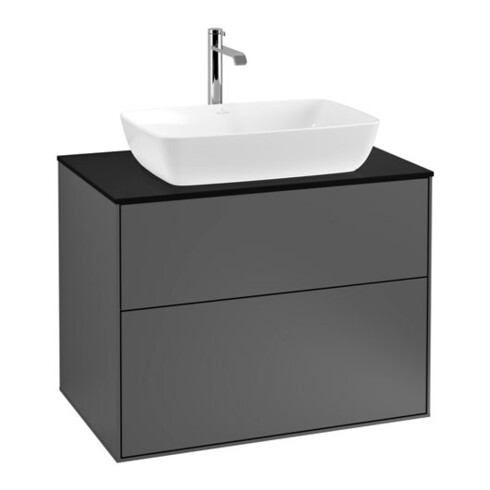 V&B Meuble sous-lavabo Finion 80x60,3 cm, panneau latéral bleu, anthracite mat