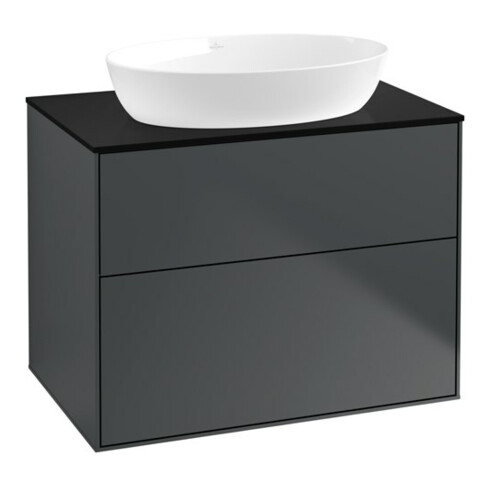 V&B Meuble sous lavabo Finion 80x60,3 cm, plan d’abattant bleu mat, miroir bleu mat Lac