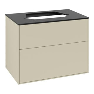 V&B Meuble sous lavabo Finion 80x60,3 cm, plan d’abattant bleu mat, poignée gris mat Lac