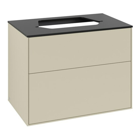 V&B Meuble sous lavabo Finion 80x60,3 cm, plan d’abattant bleu mat, poignée gris mat Lac