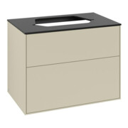 V&B Meuble sous lavabo Finion 80x60,3 cm, plan d’abattant bleu mat, poignée gris mat Lac