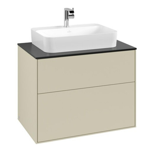 V&B Meuble sous lavabo Finion 80x60,3 cm, plan d’abattant bleu mat, poignée gris mat Lac
