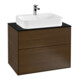 V&B Meuble sous lavabo Finion 80x60,3 cm, plan d'abattant bleu, placage noyer-1