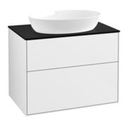 V&B Meuble sous lavabo Finion 80x60,3 cm, plan de découpe bleu mat, laqué blanc brillant