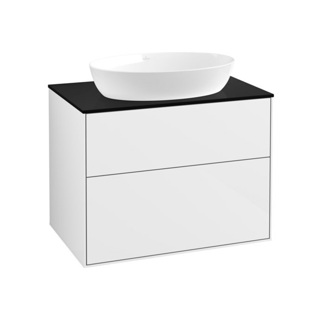 V&B Meuble sous lavabo Finion 80x60,3 cm, plan de découpe bleu mat, laqué blanc brillant