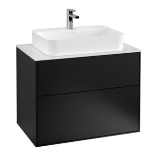 V&B Meuble sous lavabo Finion 80x60,3 cm, plan de drainage blanc, façade bleue laquée