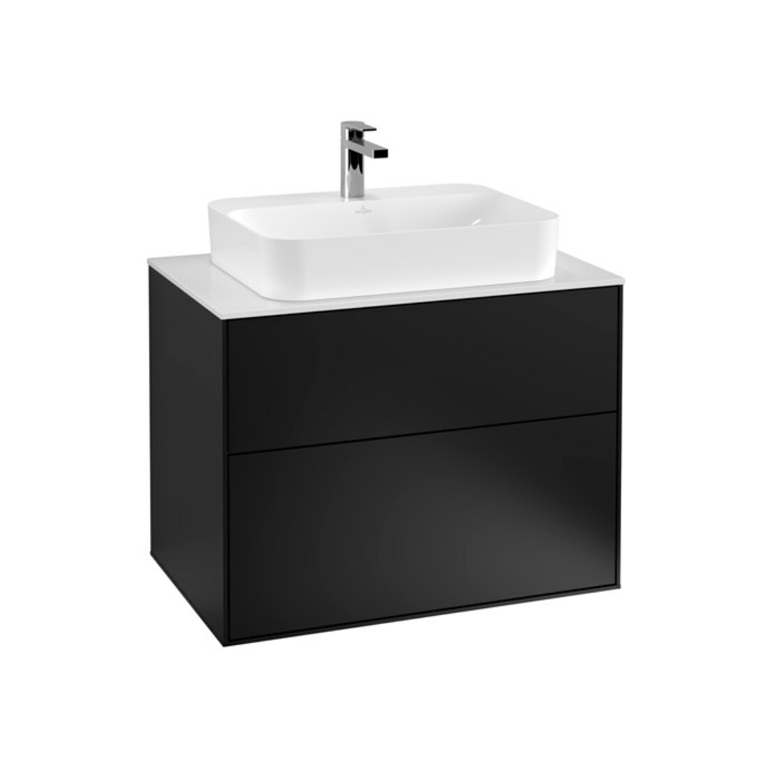 V&B Meuble sous lavabo Finion 80x60,3 cm, plan de drainage blanc, façade bleue laquée