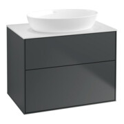 V&B Meuble sous lavabo Finion 80x60,3 cm, plan de drainage blanc, miroir bleu avec laque
