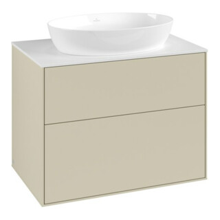 V&B Meuble sous lavabo Finion 80x60,3 cm, plan de drainage blanc, poignée argent avec laque