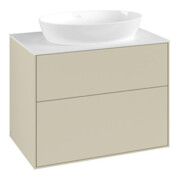 V&B Meuble sous lavabo Finion 80x60,3 cm, plan de drainage blanc, poignée argent avec laque
