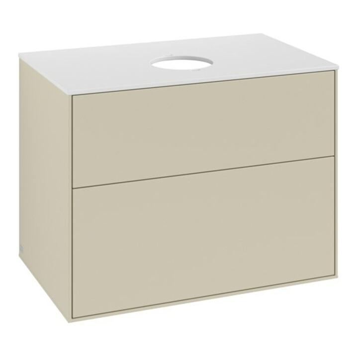 V&B Meuble sous lavabo Finion 80x60,3 cm, plan de drainage blanc, poignée argent avec laque