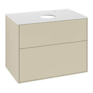 V&B Meuble sous lavabo Finion 80x60,3 cm, plan de drainage blanc, poignée grise m Lac