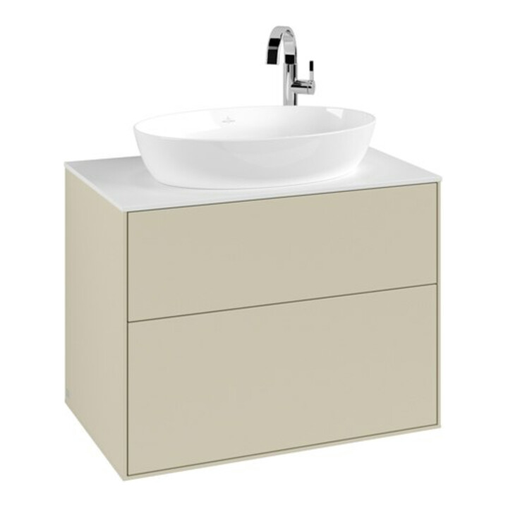 V&B Meuble sous lavabo Finion 80x60,3 cm, plan de drainage blanc, poignée grise m Lac