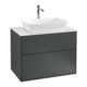 V&B Meuble sous-lavabo Finion 80x60,3 cm, plan de drainage blanc, poignée méd. bleue avec laque-1