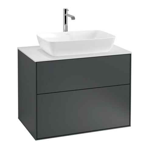 V&B Meuble sous-lavabo Finion 80x60,3 cm, plan de drainage blanc, poignée méd. bleue avec laque