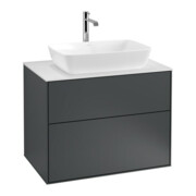 V&B Meuble sous-lavabo Finion 80x60,3 cm, plan de drainage blanc, poignée méd. bleue avec laque