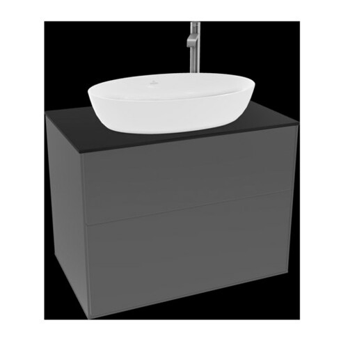 V&B Meuble sous-lavabo Finion 80x60,3 cm, plan de drainage bleu mat, anthracite mat