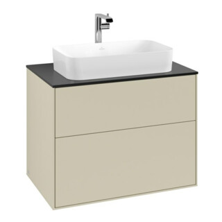 V&B Meuble sous lavabo Finion 80x60,3 cm, plan de drainage bleu mat, poignée gris mat Lac