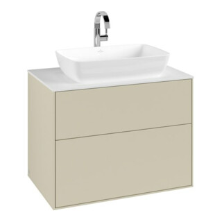 V&B Meuble sous lavabo Finion 80x60,3 cm, plan de recouvrement blanc, poignée grise mate laquée