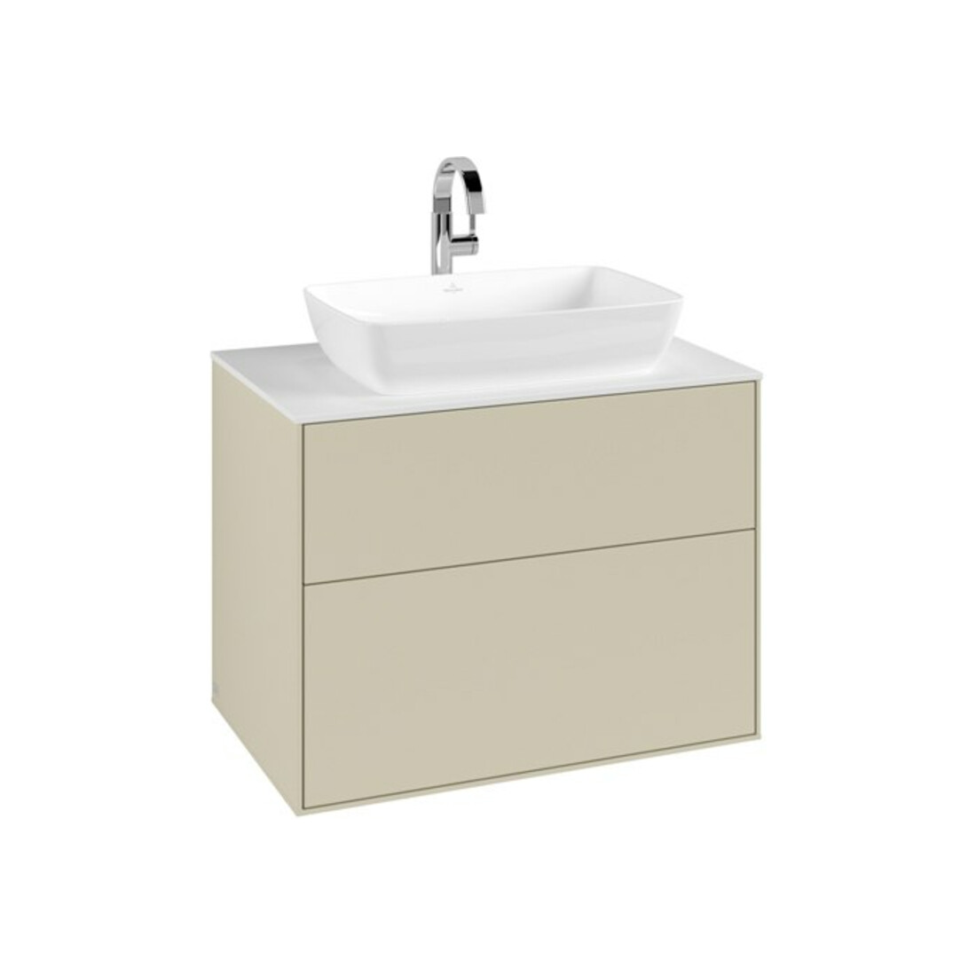 V&B Meuble sous lavabo Finion 80x60,3 cm, plan de recouvrement blanc, poignée grise mate laquée