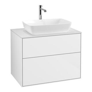 V&B Meuble sous lavabo Finion 80x60,3 cm, plan de toilette blanc brillant, laqué blanc