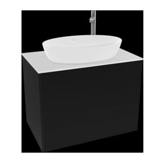 V&B Meuble sous lavabo Finion 80x60,3 cm, plan de toilette blanc, façade bleue laquée