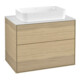 V&B Meuble sous lavabo Finion 80x60,3 cm, plan de toilette blanc mat, placage chêne-1