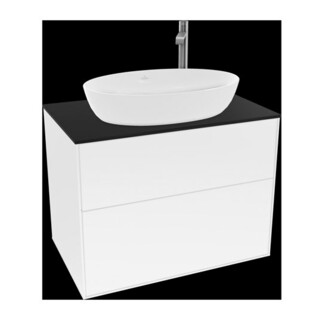 V&B Meuble sous lavabo Finion 80x60,3 cm, plan de toilette bleu mat, blanc brillant Lac