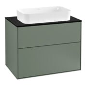 V&B Meuble sous lavabo Finion 80x60,3 cm, plan de travail bleu mat, olivier mat laqué