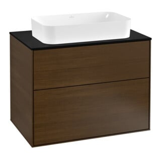 V&B Meuble sous lavabo Finion 80x60,3 cm, plan de travail bleu, placage noyer