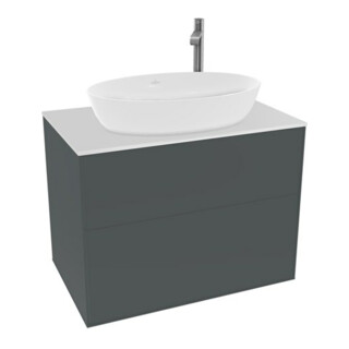 V&B Meuble sous lavabo Finion 80x60,3 cm, plan d'habillage blanc, miroir bleu avec laque