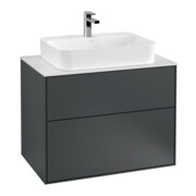 V&B Meuble sous lavabo Finion 80x60,3 cm, plan lavabo blanc, miroir bleu avec laque