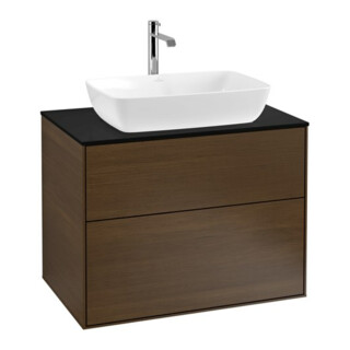 V&B Meuble sous lavabo Finion 80x60,3 cm, plaque abd. bleue, placage noyer