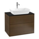 V&B Meuble sous lavabo Finion 80x60,3 cm, plaque abd. bleue, placage noyer-1