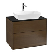V&B Meuble sous lavabo Finion 80x60,3 cm, plaque abd. bleue, placage noyer