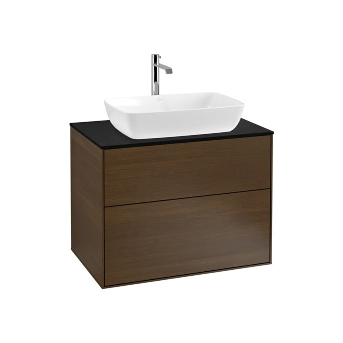 V&B Meuble sous lavabo Finion 80x60,3 cm, plaque abd. bleue, placage noyer