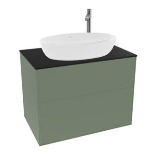 V&B Meuble sous lavabo Finion 80x60,3 cm, plaque d’abattant bleu mat, olivier mat avec laque