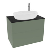 V&B Meuble sous lavabo Finion 80x60,3 cm, plaque d’abattant bleu mat, olivier mat avec laque